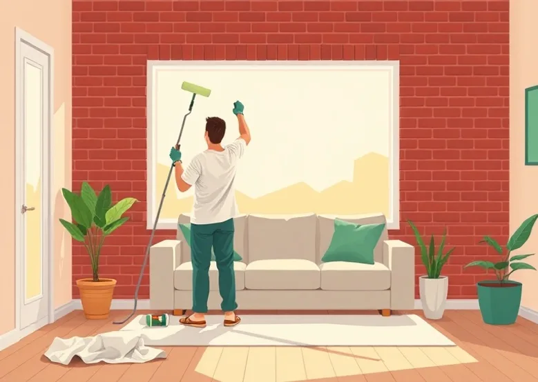 Peintre appliquant la peinture au rouleau sur un mur de salon